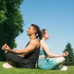 Couple practicing outdoor meditation as part of a healthy lifestyle at a wellness center in Jacksonville.