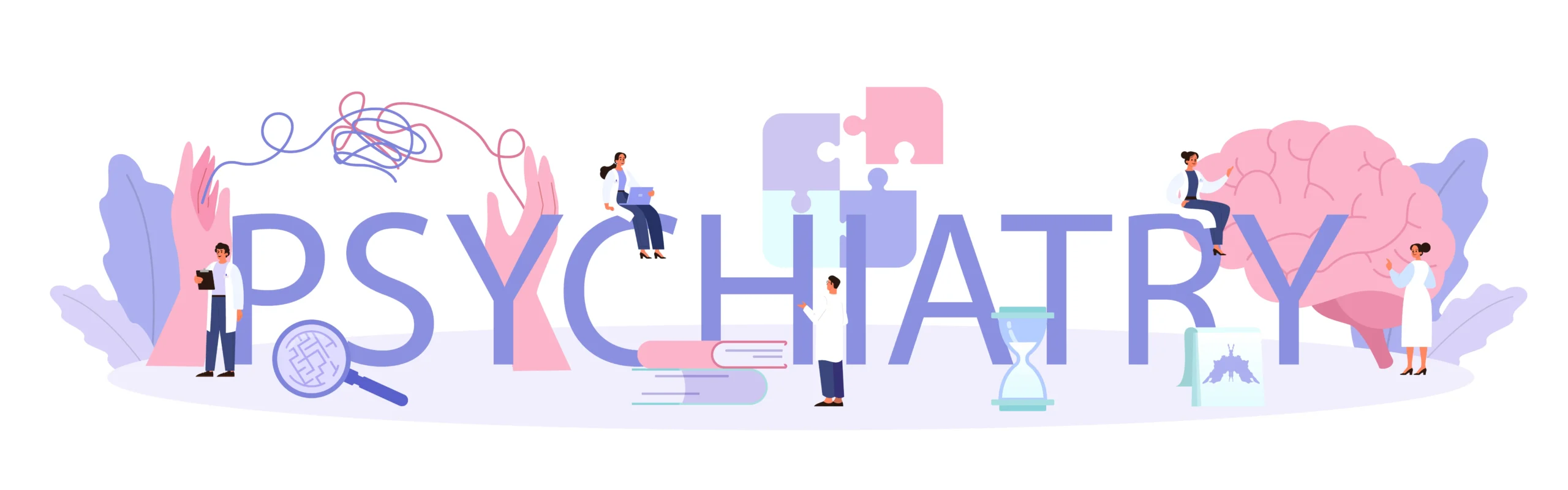 Psychiatry illustration highlighting mental health care and support for mental health services Jacksonville.