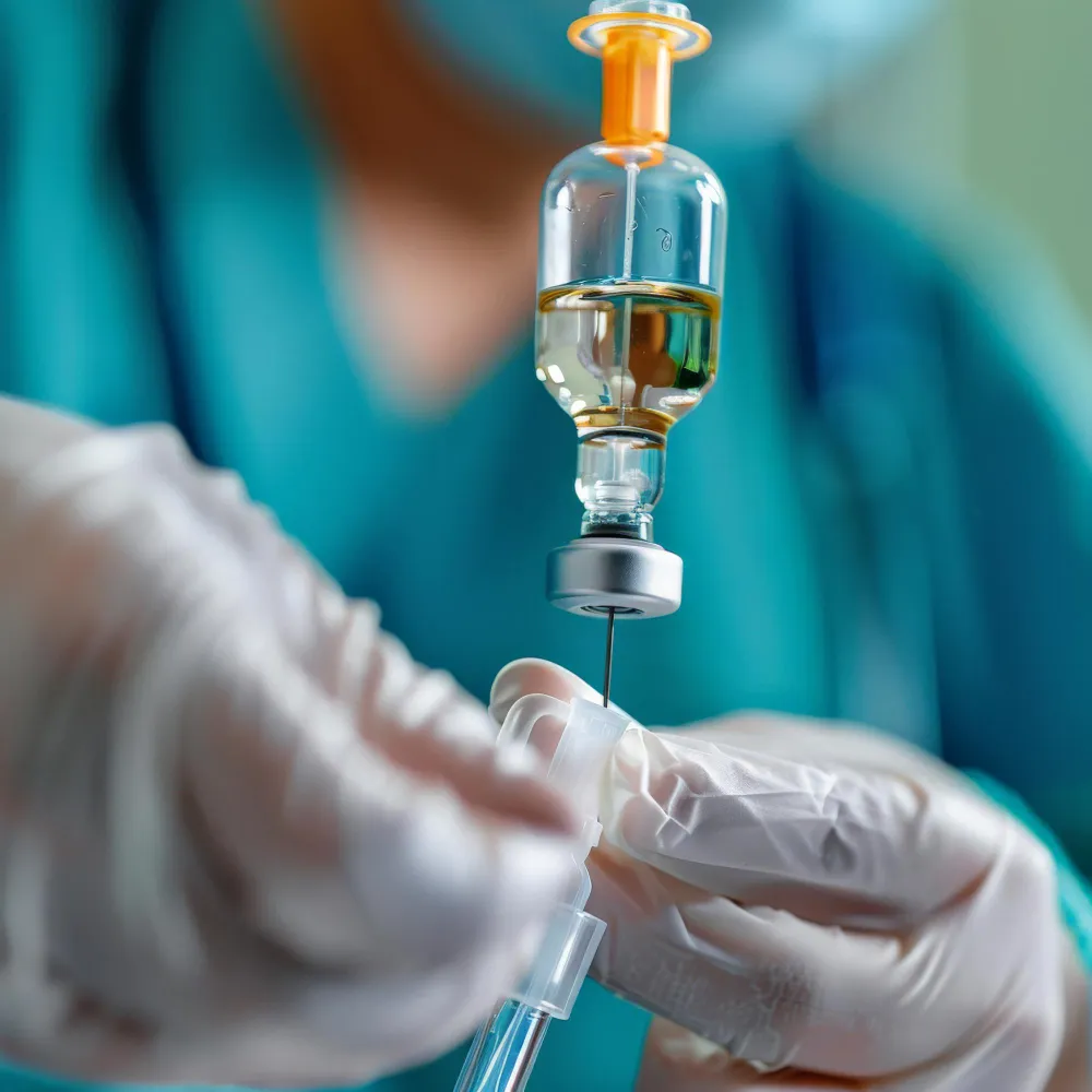 IV hydration therapy preparation with medical professional administering intravenous wellness treatment in a clinical setting