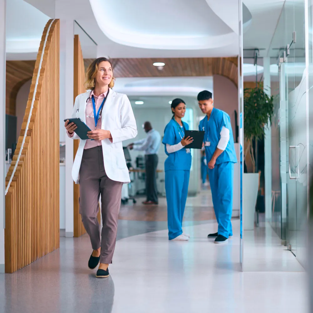 Healthcare provider walking through modern urgent care center Jacksonville FL offering fast and reliable healthcare services