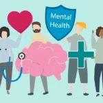 Illustration of mental health awareness with brain and care symbols, symbolizing support from a mental center near me and the importance of holistic behavioral medicine and emotional well-being