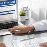 Doctor reviewing digital medical records with a patient, showcasing personalized care, preventive services, and support from geriatric doctors Jacksonville FL within a modern internal medicine clinic