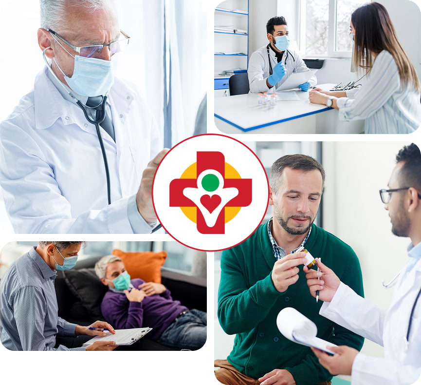 Doctor examining a patient during a sick visit at Value Care Clinic for illness diagnosis and treatment.