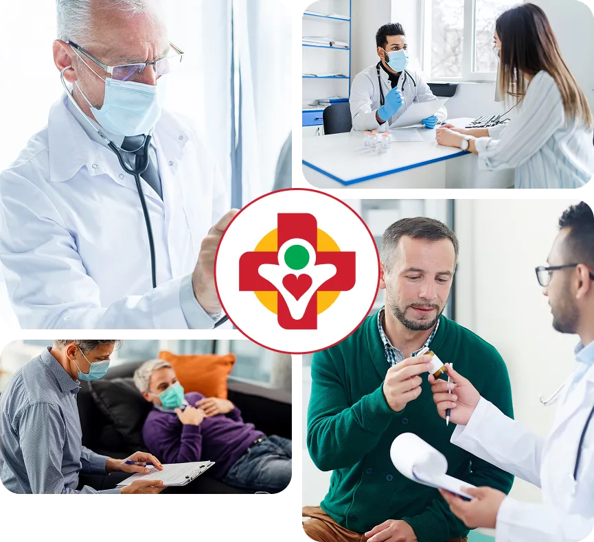 Doctor examining a patient during a sick visit at Value Care Clinic for illness diagnosis and treatment.