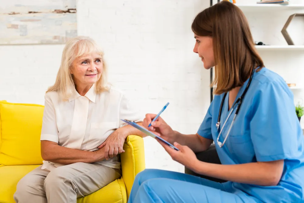 Geriatrician physician providing personalized care and assessment for senior patient at family medical clinic in Jacksonville FL